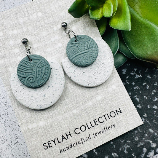 Tilda Dangles | White Granite & Antique Teal