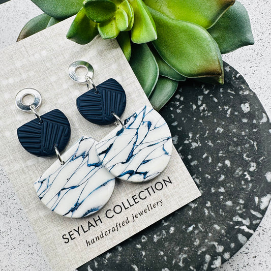 Tilda Dangles | Navy & White Marble