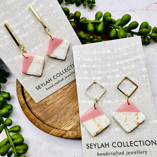 Luella Dangles | French Pink with Gold Marble