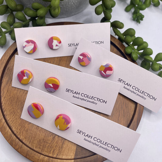 Elsie Studs | Mustard, Pink & Purple Abstract