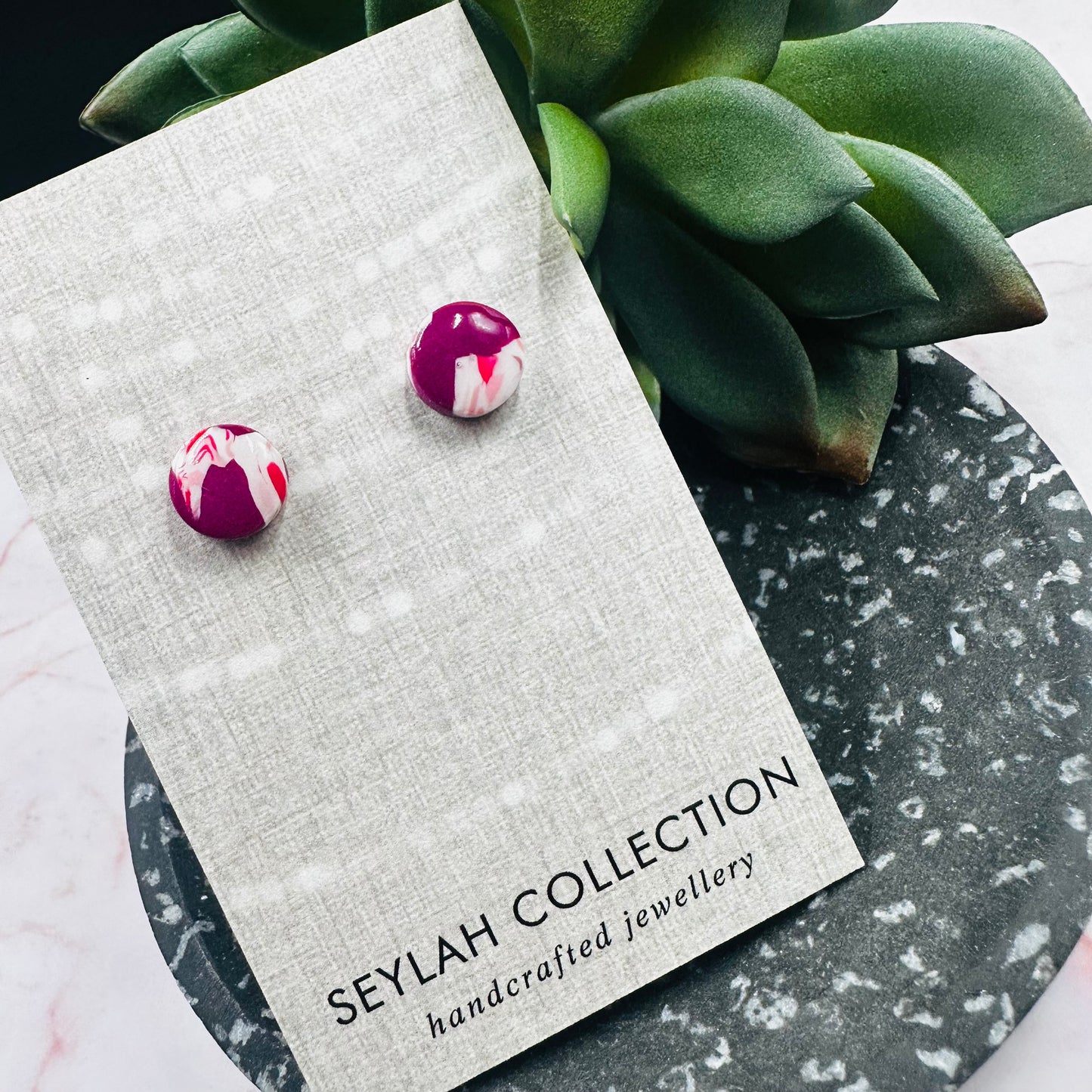 Elsie Studs | Pink, White & Fandango Abstract