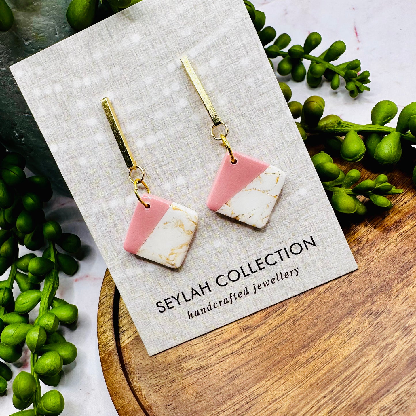 Luella Dangles | French Pink with Gold Marble