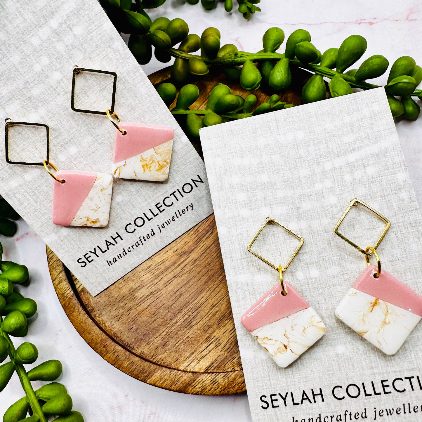 Luella Dangles | French Pink with Gold Marble